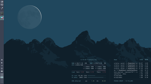Screenshot of a Plasma desktop with a monospace font conky
